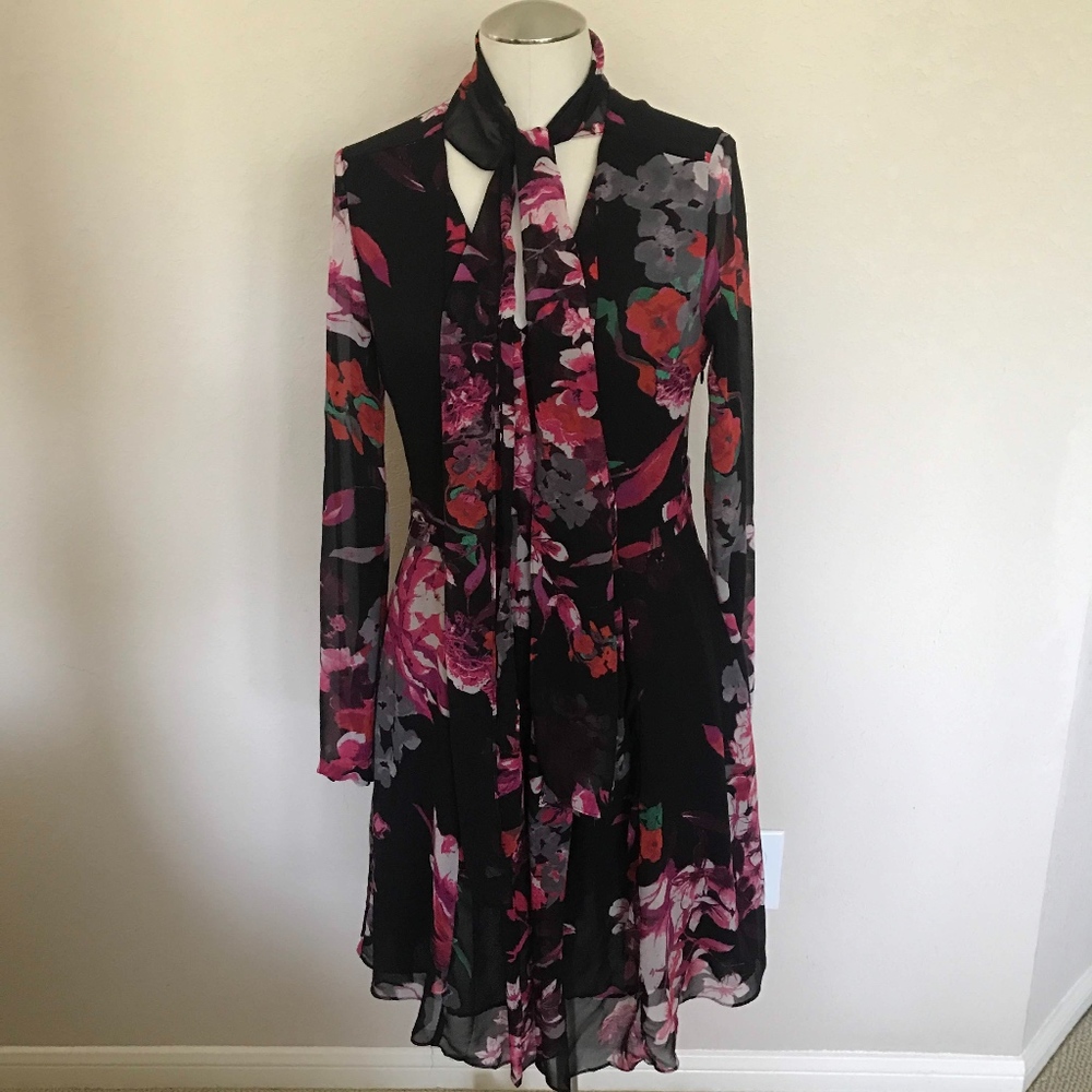 Kirna Zabete Floral Chiffon Long Sleeve Dress M